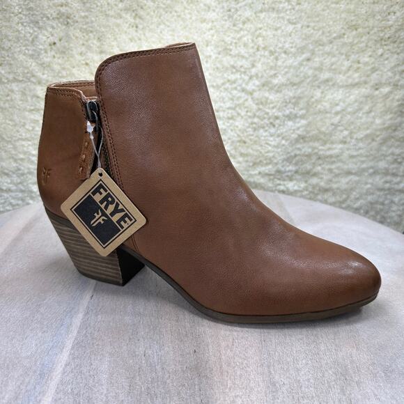 Frye Judith Double Zip Heel Block Ankle Booties US 9 M Womens Brown Leather New - Picture 9 of 16